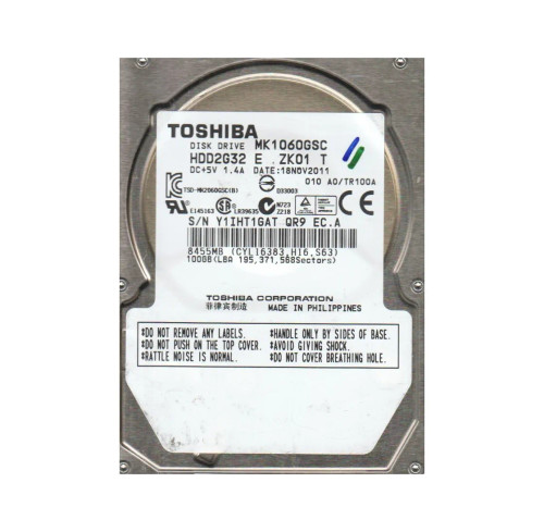 HDD2G32 - TOSHIBA 100GB 4200RPM SATA 8MB 2.5" HDD