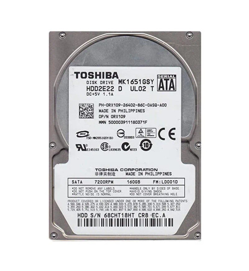 HDD2E22 - TOSHIBA 160GB 7200RPM SATA 16MB 2.5" HDD