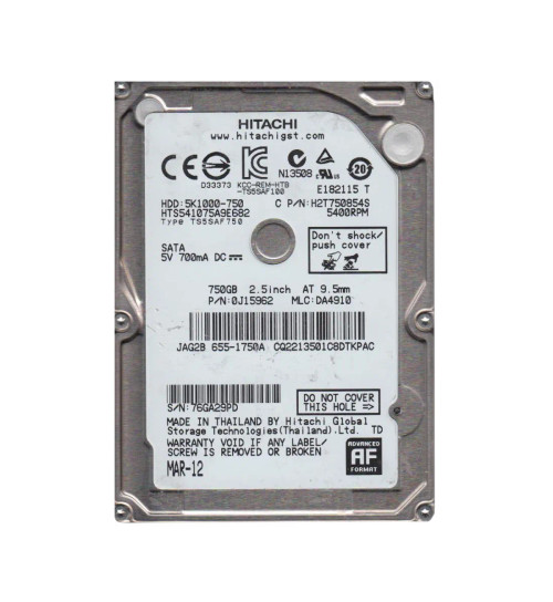 HTS541075A9E682 - HGST 750GB 5400RPM SATA 6Gb/s 2.5" HDD
