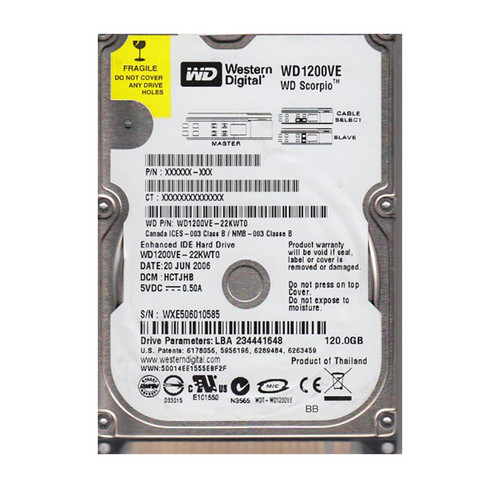 WD1200VE-22KWT0 - Western Digital 120GB 5400RPM EIDE 8MB 2.5" HDD