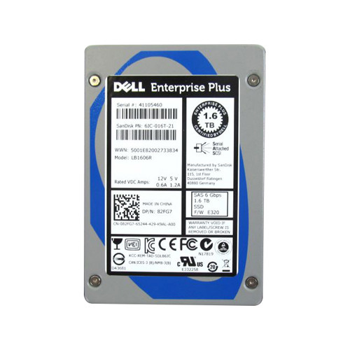Dell 082FG7 1.6TB SAS SSD 6Gb/s Hot-Pluggable 2.5for PowerEdge Servers