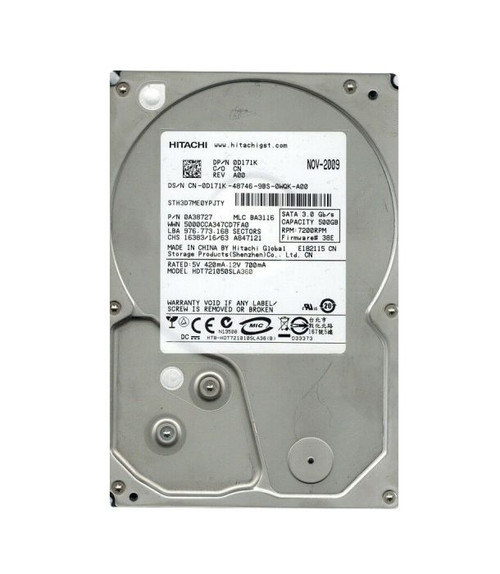 0A38727 - Hitachi 500GB 7200RPM SATA 3Gb/s 3.5" HDD