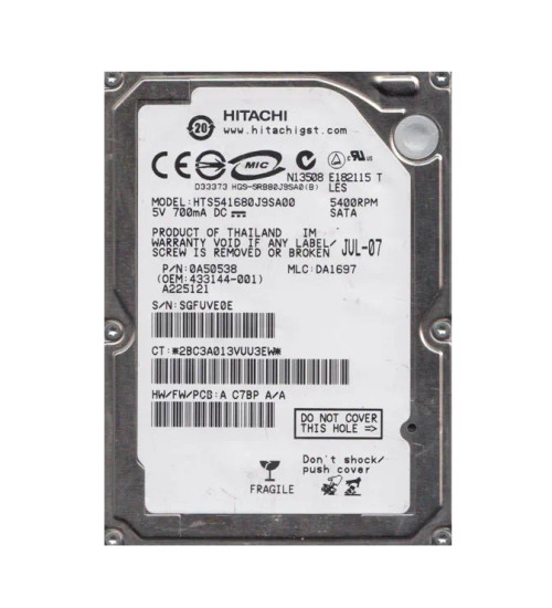 Hitachi 80GB 5400RPM SATA 2.5 Travelstar Hard Drive 8MB Cache for ProLiant DL360p Gen8 Servers