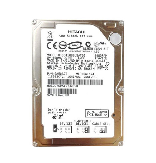 0A50679 Hitachi 60GB 5400RPM ATA 100 2.5 8MB Cache Travelstar Hard Drive