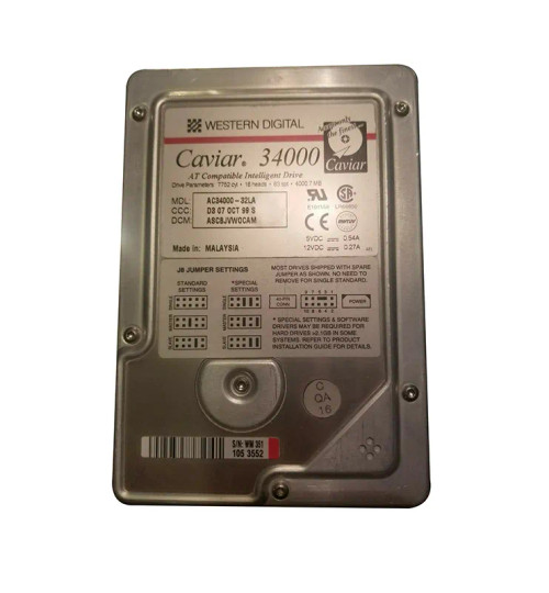 AC3400032LA - Western Digital 4GB 5200RPM IDE ATA/33 3.5" HDD