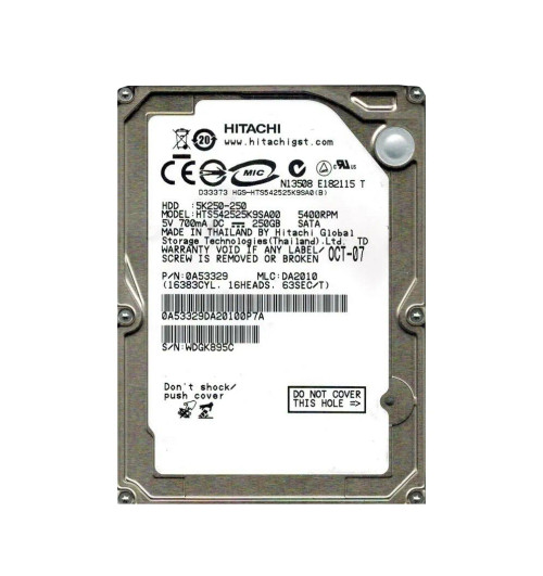 0A53329 - Hitachi 250GB 5400RPM SATA 3Gb/s 2.5" HDD