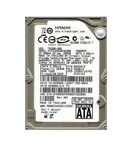 0A53415 - Hitachi 200GB 7200RPM SATA 3Gb/s 2.5" HDD