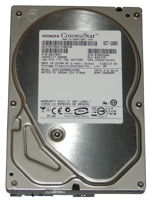 HCP725050GLA380 - Hitachi 500GB 7200RPM SATA 3.5" HDD