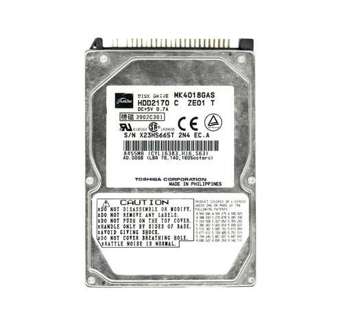 HDD2170 - TOSHIBA 40GB 4200RPM IDE 2.5" HDD