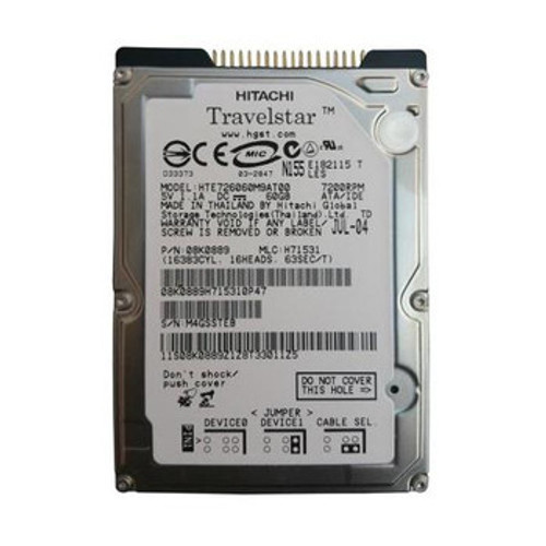 HTE726060M9AT00 - Hitachi Travelstar E7K60 Series 60GB 7200RPM IDE Ultra ATA/100 ATA-6 8MB Cache 2.5-inch Hard Drive