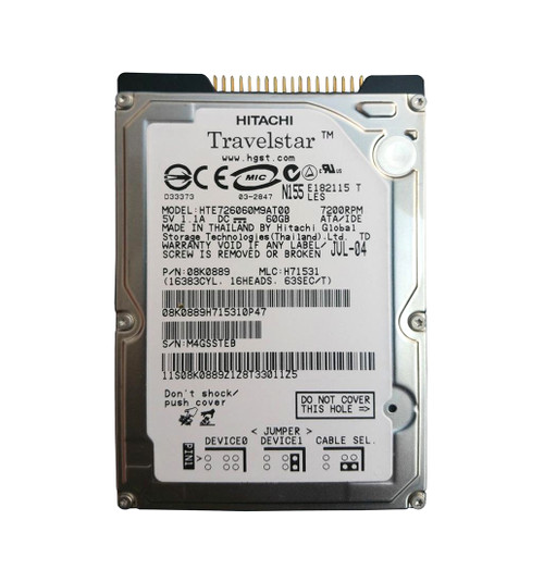 HTE726060M9AT00 - Hitachi 60GB 7200RPM IDE ATA-100 8MB 2.5" HDD