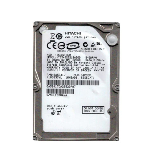 Hitachi 320GB 5400RPM SATA 2.5 Hard Drive for Travelstar - 0A56417