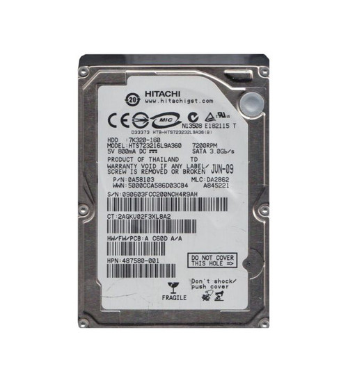 0A58103 Hitachi 160GB 7200RPM SATA 3.0 Gbps 2.5 16MB Cache Travelstar Hard Drive