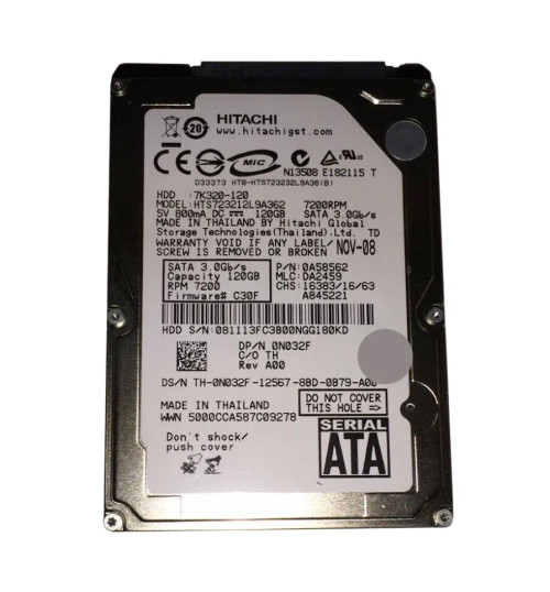0A58562 - Hitachi 120GB 7200RPM SATA 3Gb/s 2.5" HDD