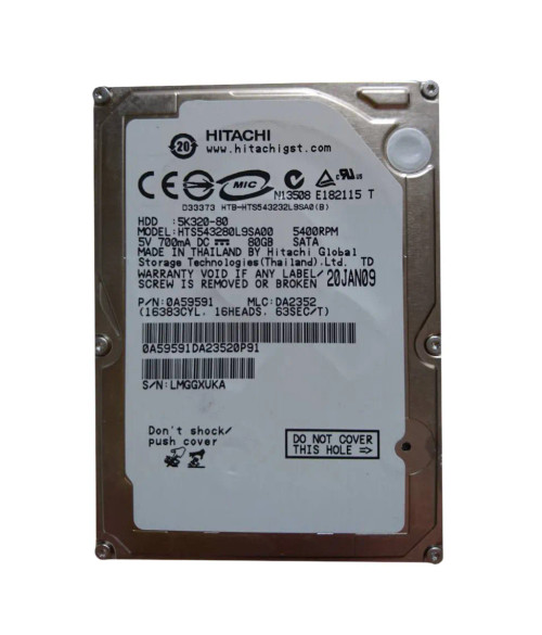 Hitachi 80GB 5400RPM SATA 2.5 Hard Drive for Travelstar - 0A59591