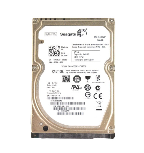 VJ05N - Dell 640GB 5400RPM SATA 2.5" HDD