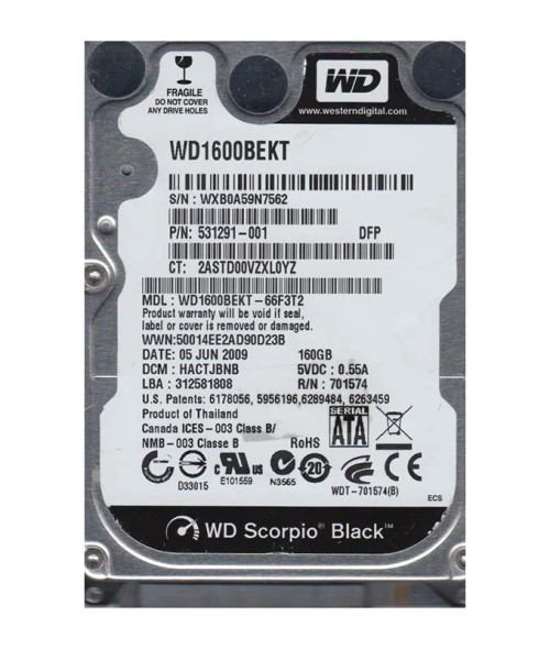 WD1600BEKT-66F3T2 - Western Digital Scorpio Black 160GB 7200RPM Hard Drive