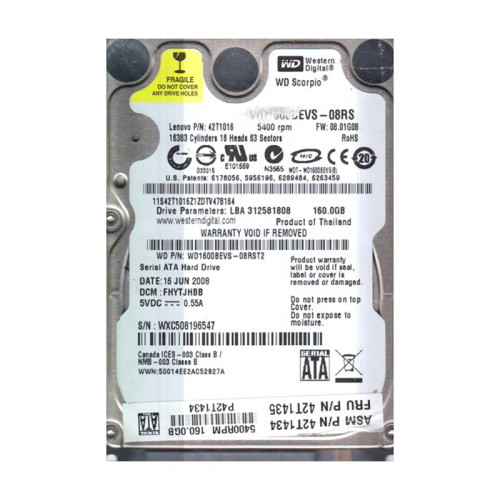 WD1600BEVS-08RST2 - Western Digital 160GB 5400RPM SATA 8MB 2.5" HDD