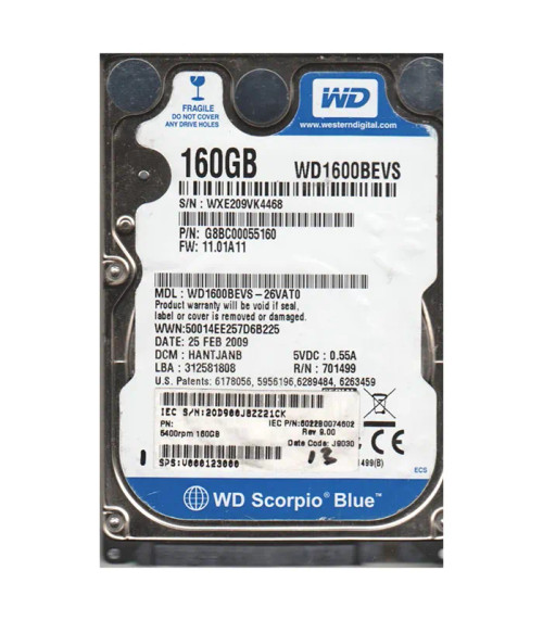 WD WD1600BEVS-26VAT0 Shop Scorpio Blue 160GB 5400RPM SATA