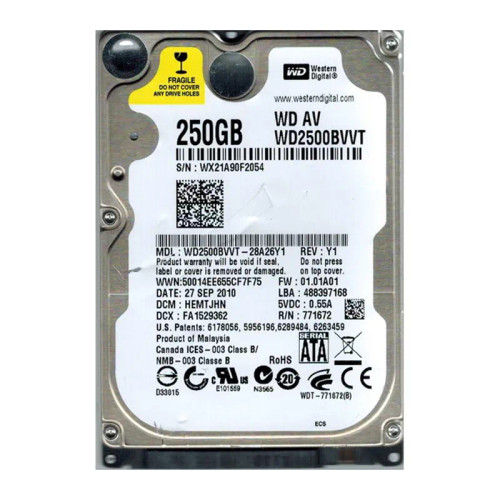 WD2500BVVT - Western Digital 250GB 5400RPM SATA 8MB 2.5" HDD