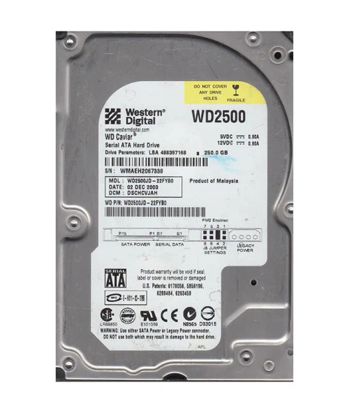 WD2500JD-22FYB0 - Western Digital 250GB 7200RPM SATA 8MB 3.5" HDD
