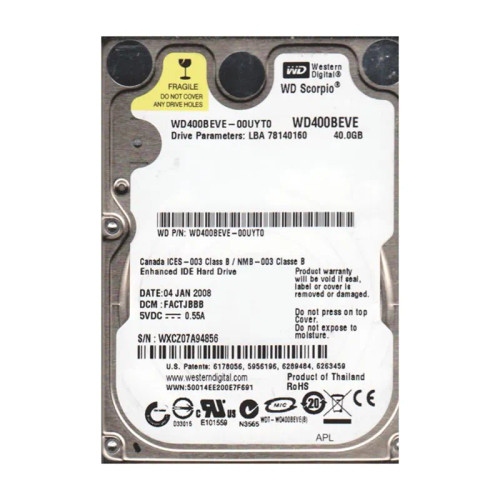 WD400BEVE-00UYT0 - Western Digital 40GB 5400RPM EIDE 8MB 2.5" HDD