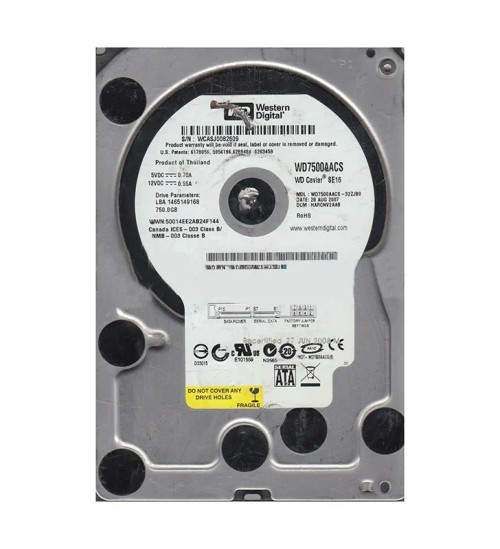 WD7500AACS-32ZJB0 - Western Digital 750GB 7200RPM SATA 3Gb/s 3.5" HDD