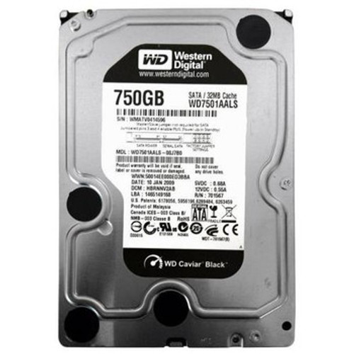 WD7501AALS-00J7B0 - Western Digital Caviar Black 750GB 7200RPM SATA 3Gb/s 32MB Cache RoHS 3.5-Inch Hard Drive