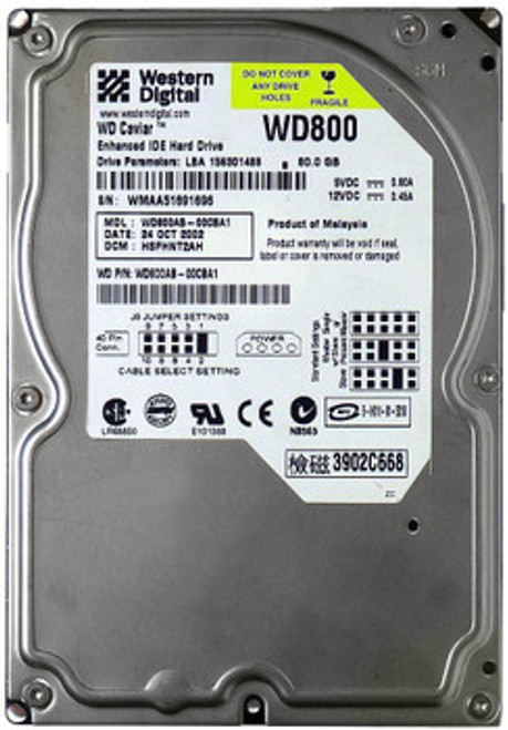 WD800AB-00CBA1 - Western Digital Caviar 80GB 5400RPM EIDE 2MB Cache 512 3.5-Inch Hard Drive