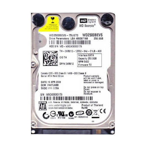 XR812 - Dell 250GB 5400RPM SATA 8MB 2.5" HDD