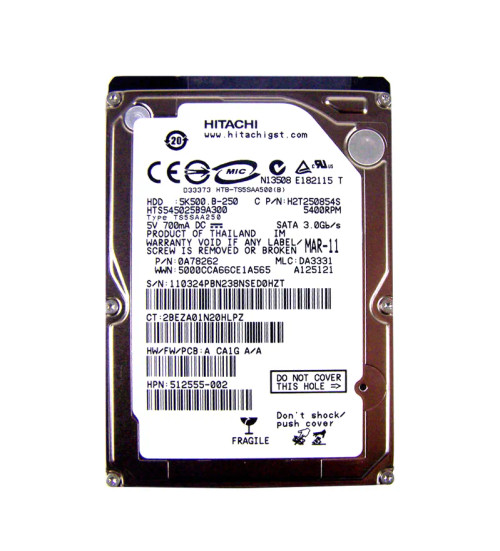 0A78262 - Hitachi 250GB 5400RPM SATA 8MB 2.5" HDD