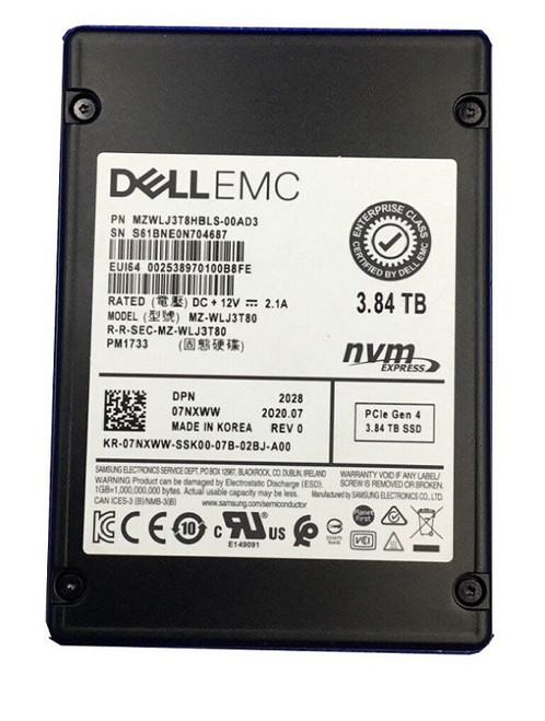 Samsung PM1733 3.84TB NVMe U.2 SSD for ProLiant DL360p Gen8 servers