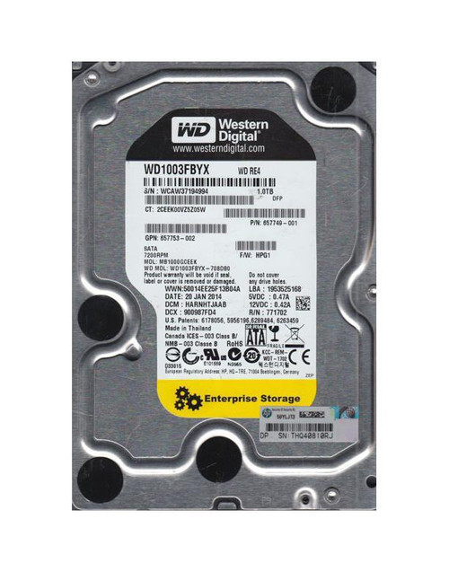 WD1003FBYX-708DB0 - WD 1TB 7200RPM SATA 3.5" HDD