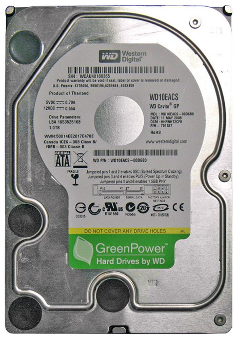 WD10EACS-00D6B0 - Western Digital 1TB 7200RPM SATA 3Gb/s 16MB 3.5" HDD