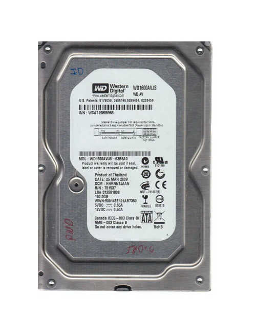 WD1600AVJS-63B6A0 - Western Digital 160GB 7200RPM SATA 3Gb/s 3.5" HDD