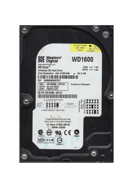 WD1600BB-22FTA0 - Western Digital 160GB 7200RPM EIDE 3.5" HDD