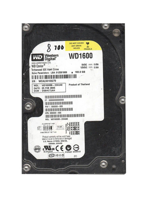WD1600BB-22GUA0 - Western Digital 160GB 7200RPM EIDE 3.5" HDD