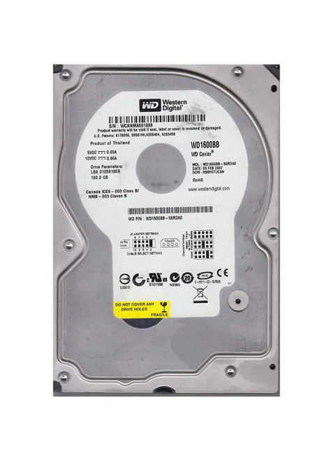 WD1600BB-56RDA0 - WESTERN DIGITAL 160GB 7200RPM EIDE 3.5" HDD