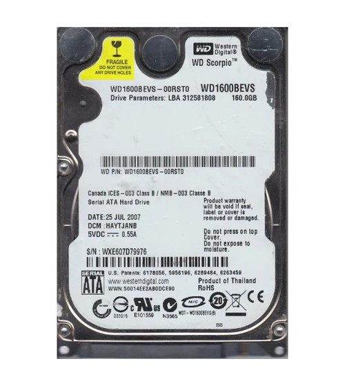 WD1600BEVS-00RST0 - Western Digital 160GB 5400RPM SATA 2.5" HDD