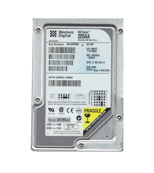 WD205AA-32BAA0 - Western Digital 20.5GB 5400RPM EIDE 2MB 3.5" HDD