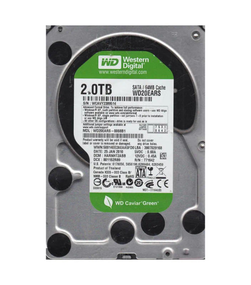 WD20EARS-00S8B1 - Western Digital 2TB 5400RPM SATA 3Gb/s 64MB 3.5" HDD