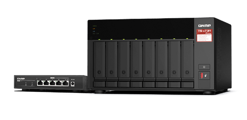 QNAP TS-873A-SW5T 8-Bay AMD NAS with 8GB DDR4 RAM, 2 x 2.5GbE, for high-speed data storage and networking.