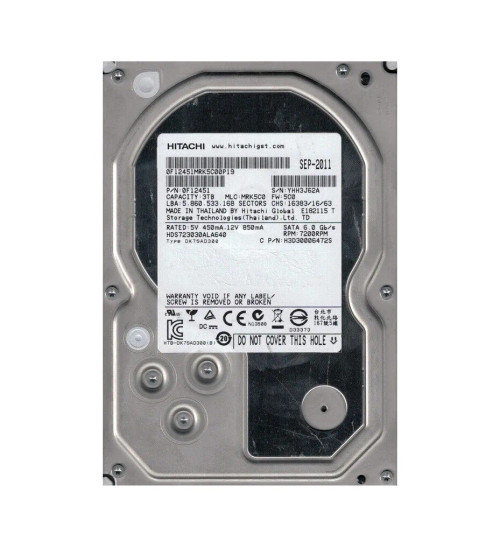 0F12451 - Hitachi 3TB 7200RPM SATA 6Gb/s 3.5" HDD