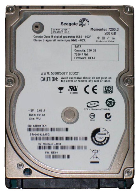 9GEG4E-033 - Seagate 200GB 7200RPM SATA 16MB 2.5" HDD