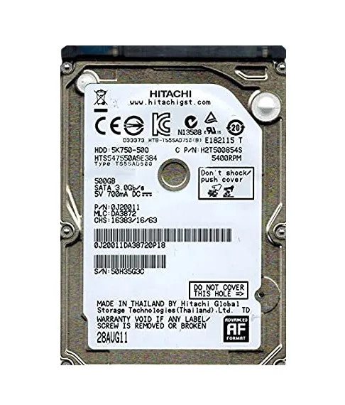 Hitachi 500GB 5400RPM SATA 2.5 Hard Drive for Travelstar - 0J20011