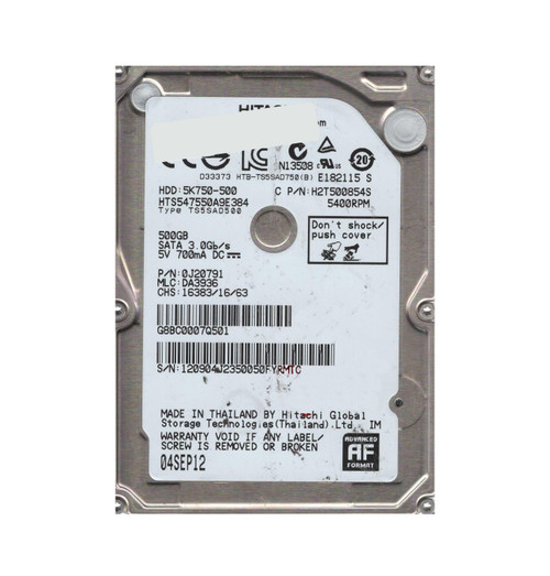 0J20791 Hitachi 500GB 5400RPM SATA 3.0 Gbps 2.5 8MB Cache Travelstar Hard Drive