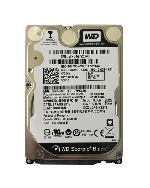 0N3VVG - Dell 500GB 7200RPM SATA 2.5" Hot-Plug HDD