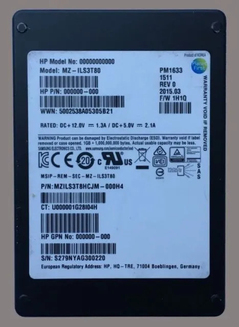 MZ-ILS3T80 - Samsung 3.84TB SAS 12Gb/s 2.5" Read Intensive SSD