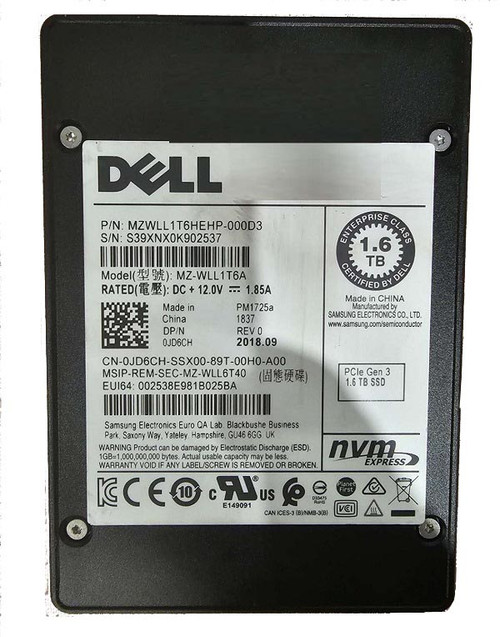 MZWLL1T6HEHP-000D3 - Samsung 1.6TB NVMe PCIe 3.0 x4 U.2 SSD