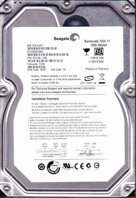 ST31000333AS - Seagate 1TB 7200RPM SATA 3Gb/s 3.5" HDD